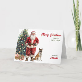Tomte och Akita-hund jul Helgkort