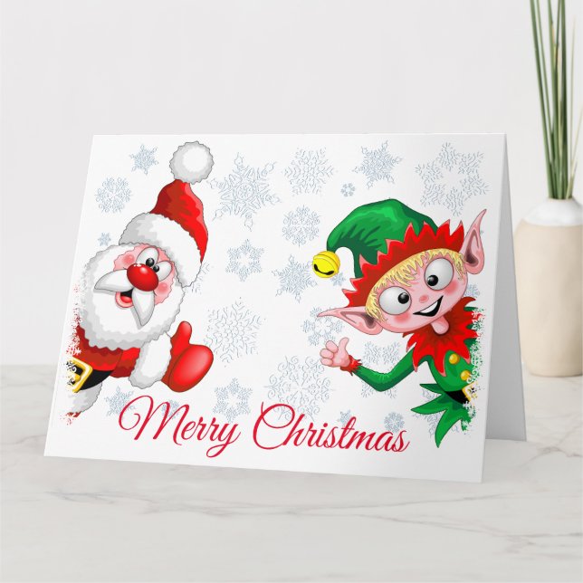 Tomte och Alv Julkaraktärer Tummen Upp Kort (Framsida)