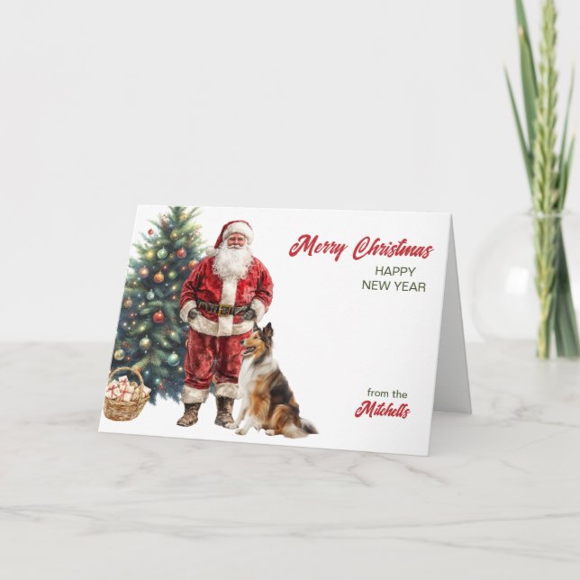 Tomte och Collie hund jul Helgkort (Framsida)