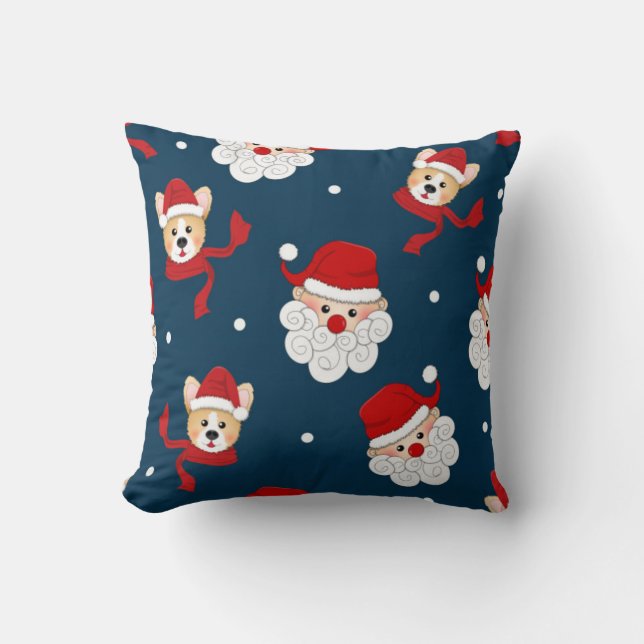 Tomte och Corgi-mönster Kudde (Framsida)