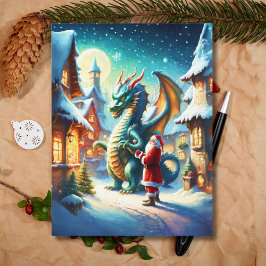 Tomte och drakar vid nordpolen jul AI Helg Vykort