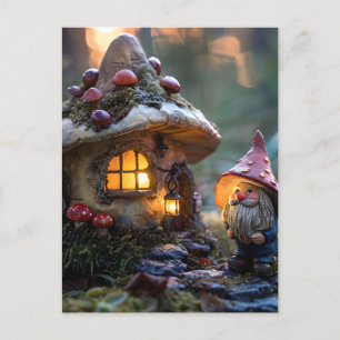 Tomte och ett svamp hus, fantasidesign vykort