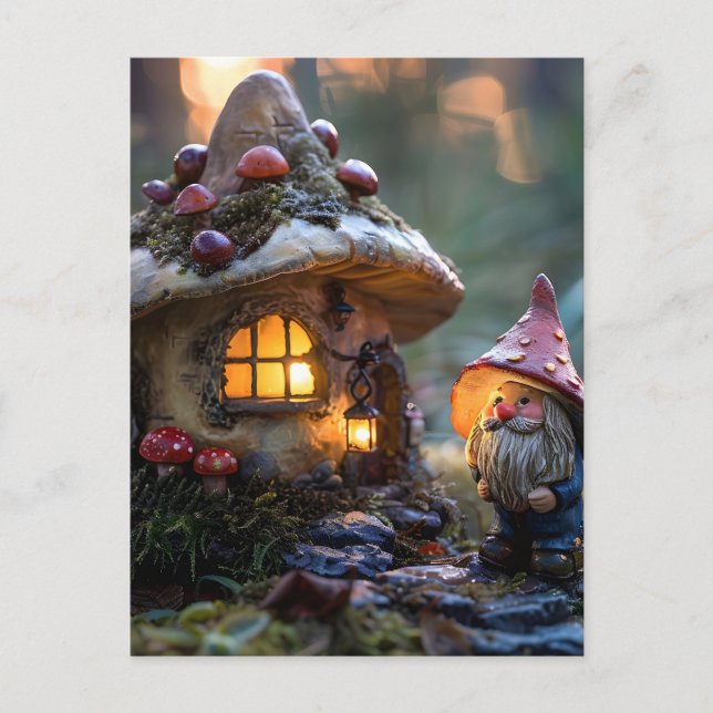 Tomte och ett svamp hus, fantasidesign vykort (Framsida)