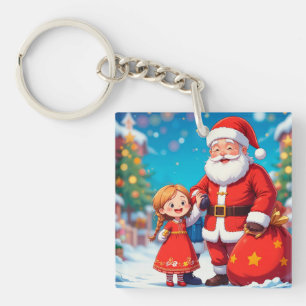 Tomte och flicka med en presentpåse
