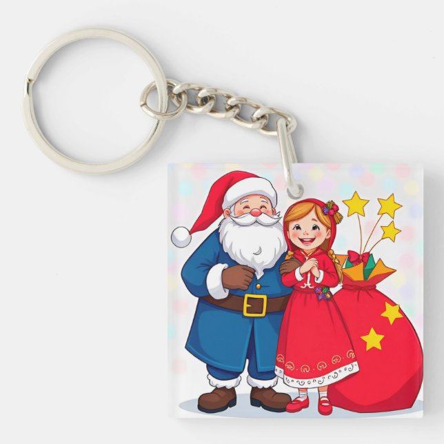 Tomte och flicka med en presentpåse (Framsidan)