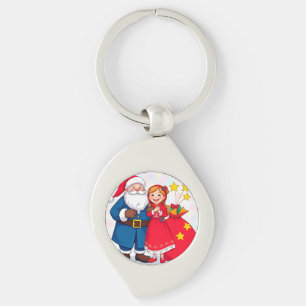 Tomte och flicka med en presentpåse swirl silverfärgad nyckelring
