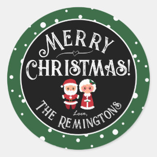 Tomte och fru Jul Festiv Snöig Julpresent Runt Klistermärke