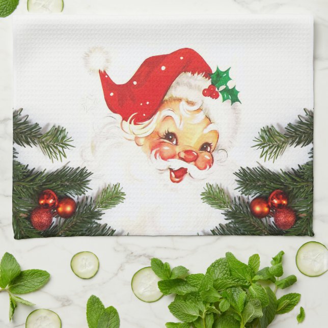 Tomte och grönska juldukar kökshandduk (Vikta)