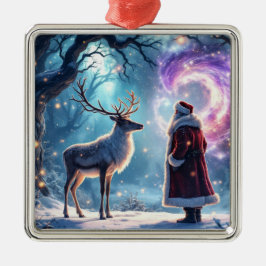 Tomte och hans renar på julaftons magi julgransprydnad metall