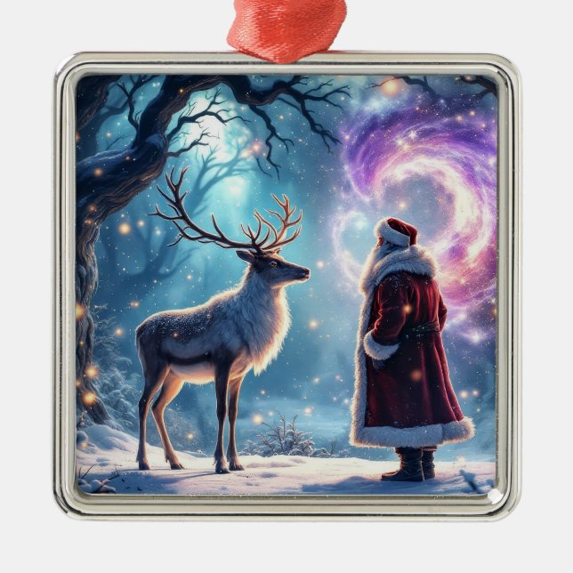 Tomte och hans renar på julaftons magi julgransprydnad metall (Framsidan)