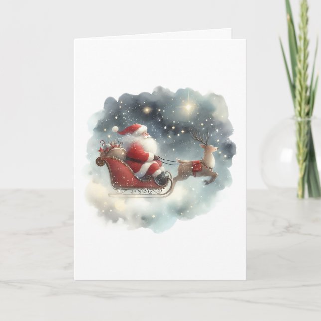 Tomte och hans släde på natthimlen kort (Framsida)