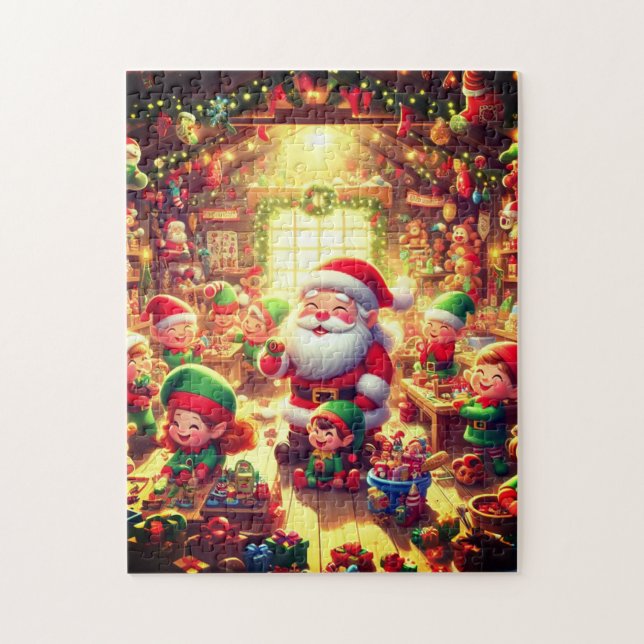 Tomte och hans söta små tomtar julhelg pussel (Vertikal)