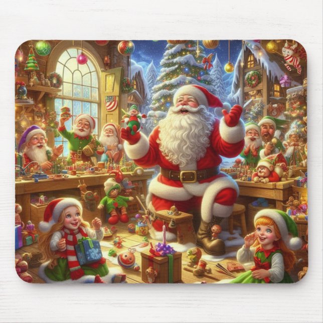 Tomte och hans tomtenissar på en tjock datormusmat musmatta (Framsidan)