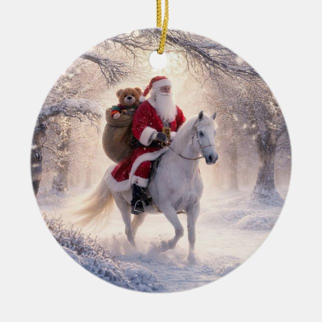 Tomte och häst Söt snöleksakspåse Julgransprydnad Keramik (Framsidan)