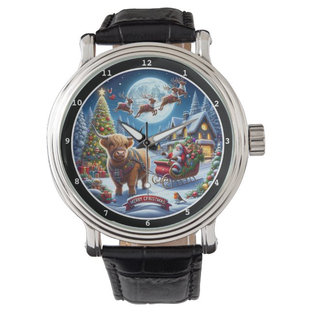 Tomte och högtlands-ko slädar armbandsur (Framsida)