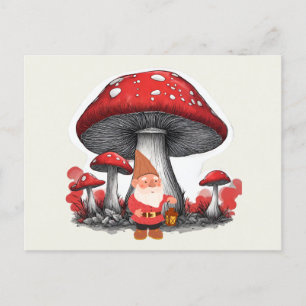Tomte och jättelika röda svampar vykort