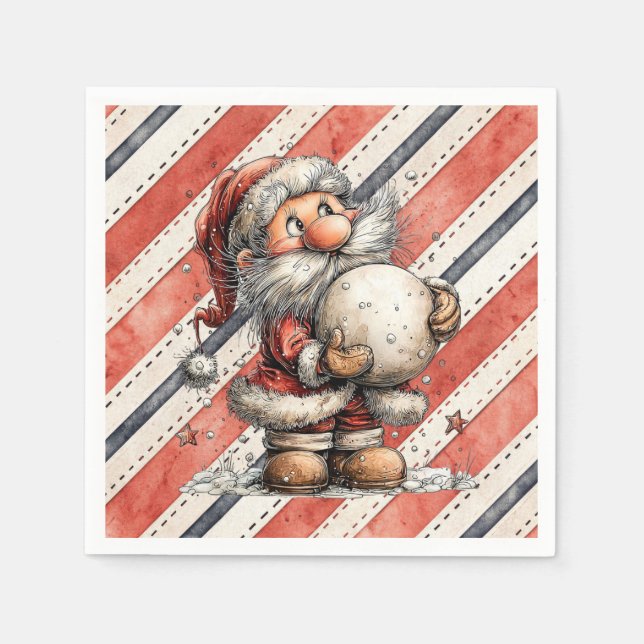 Tomte och jättesnöboll pappersservett (Framsidan)