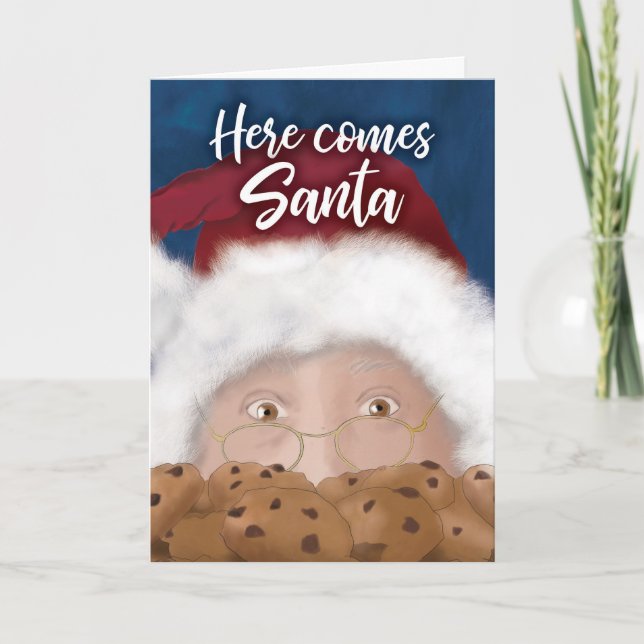 Tomte och kakor Vattenfärg Julkort Kort (Framsida)