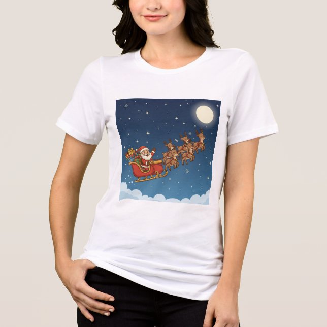 Tomte och renar flygande över månen – Magisk T Shirt (Framsida)