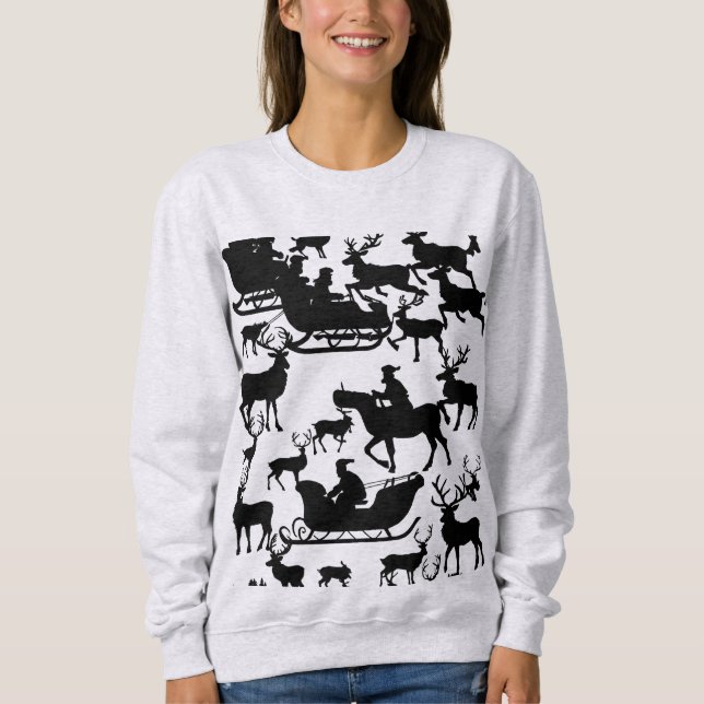 Tomte och renar jul sweatshirt för damer  t shirt (Framsida)