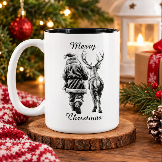 Tomte och renar jul Två-Tonad mugg