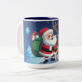 Tomte och renar jul Två-Tonad mugg
