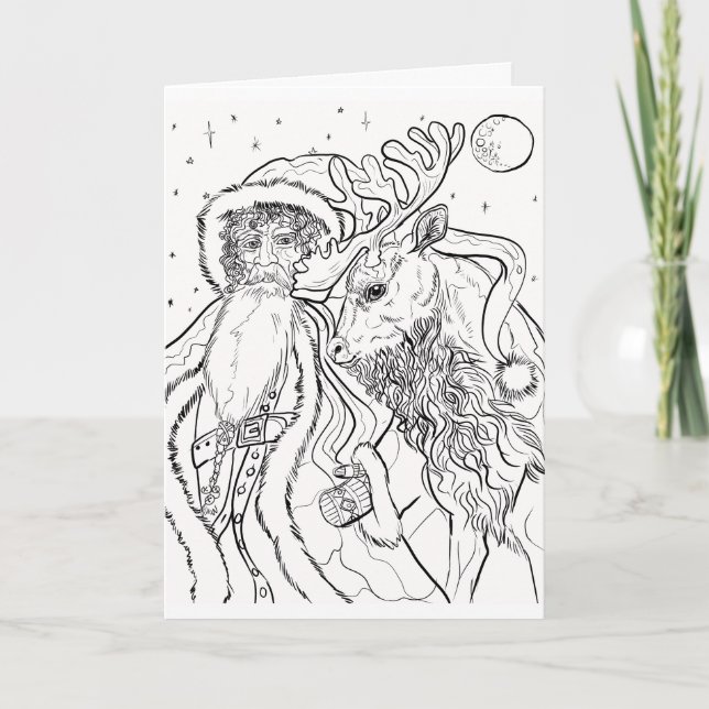 Tomte och renar Måla din egen jul Kort (Framsida)