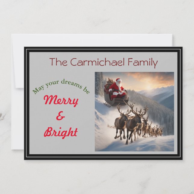 Tomte och renar på julafton julkort (Framsida)