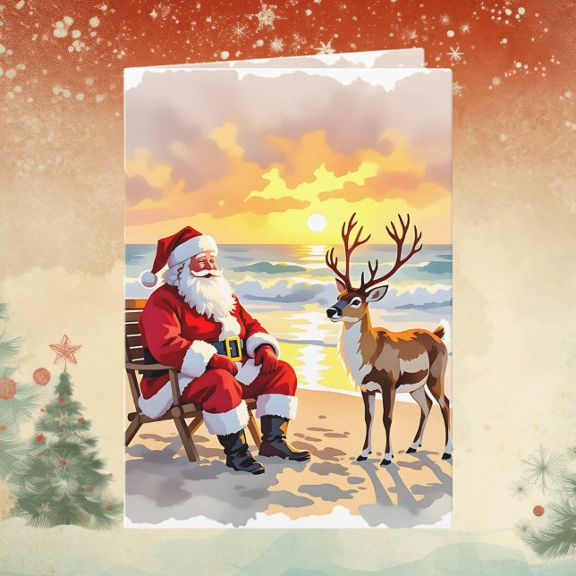 Tomte och renar på stranden Personlig julkort Helgkort (Skapare uppladdad)