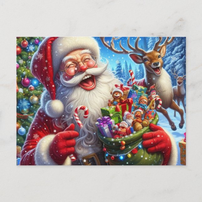 Tomte och renar postkort helg vykort (Framsida)