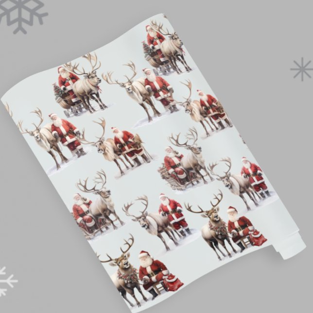 Tomte och renar Vattenfärg jul Presentpapper (Skapare uppladdad)