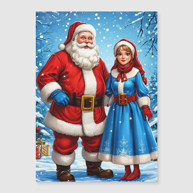 Tomte och Snöjungfru Magnetisk Inbjudningskort (Framsida)