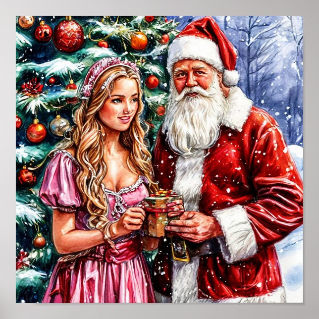 Tomte och Snöjungfrun Festlig jul Poster (Framsidan)