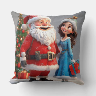 Tomte och Snöjungfrun firar jul Kudde