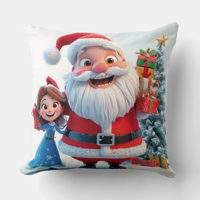 Tomte och Snöjungfrun firar jul Kudde (Framsida)