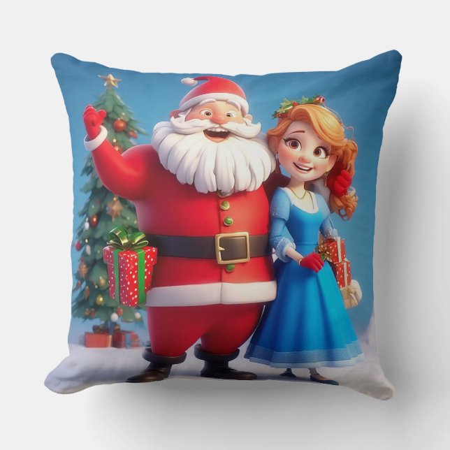 Tomte och Snöjungfrun firar jul Kudde (Framsida)