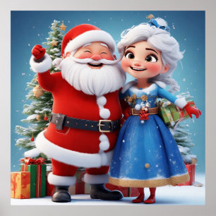 Tomte och Snöjungfrun firar jul Poster