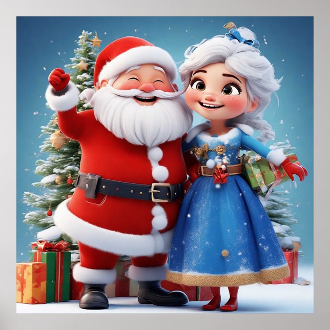 Tomte och Snöjungfrun firar jul Poster (Framsidan)