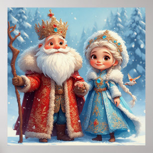 Tomte och Snöjungfrun firar jul Poster