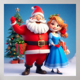 Tomte och Snöjungfrun firar jul Poster