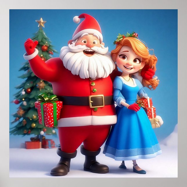 Tomte och Snöjungfrun firar jul Poster (Framsidan)