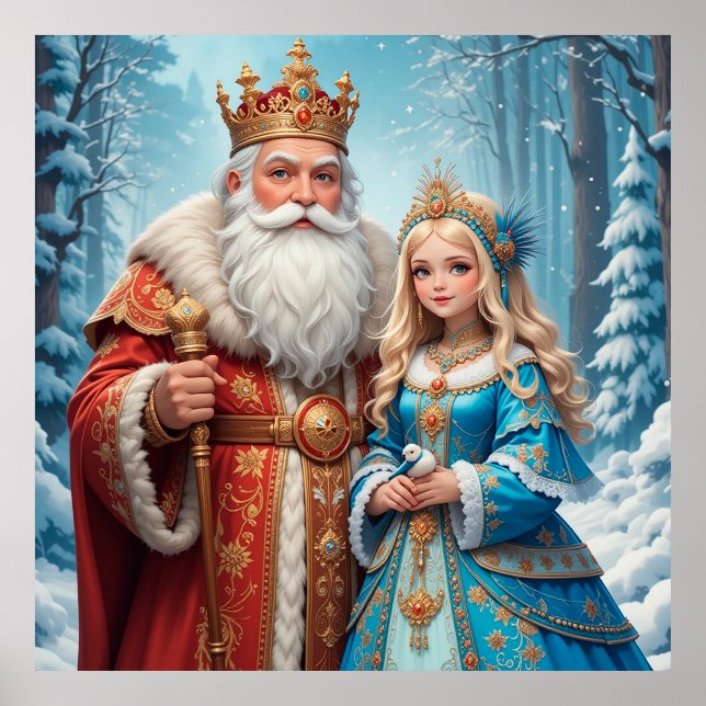 Tomte och Snöjungfrun firar jul Poster (Framsidan)