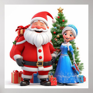 Tomte och Snöjungfrun firar jul Poster