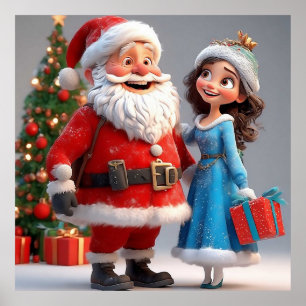 Tomte och Snöjungfrun firar jul Poster
