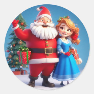 Tomte och Snöjungfrun firar jul Runt Klistermärke