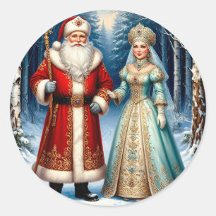 Tomte och Snöjungfrun firar jul Runt Klistermärke