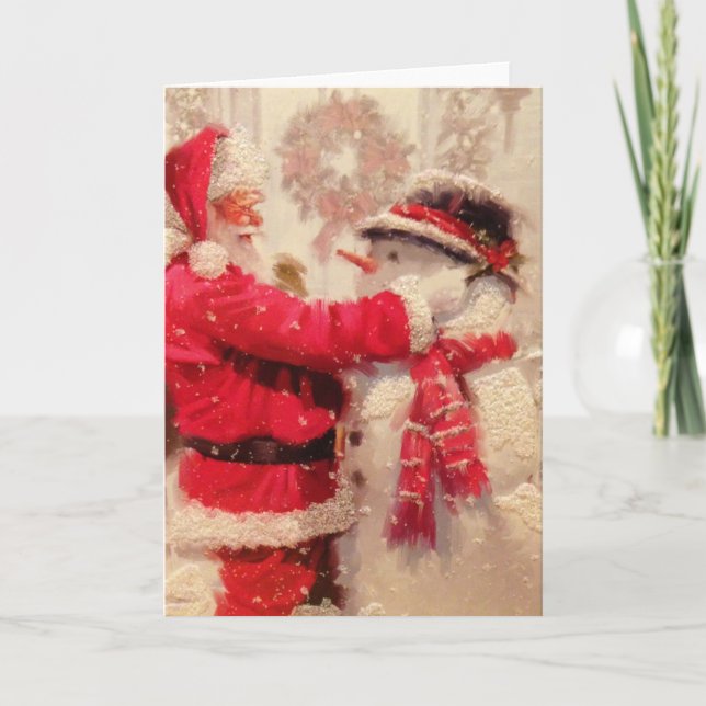 Tomte och snöman i snöfall kort (Framsida)