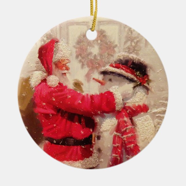 Tomte och Snöman Julgransprydnad Keramik (Framsidan)