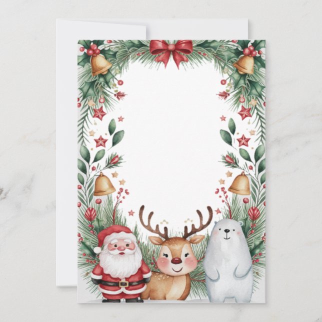 Tomte och vänner Anpassningsbar bild och hälsning Julkort (Framsida)