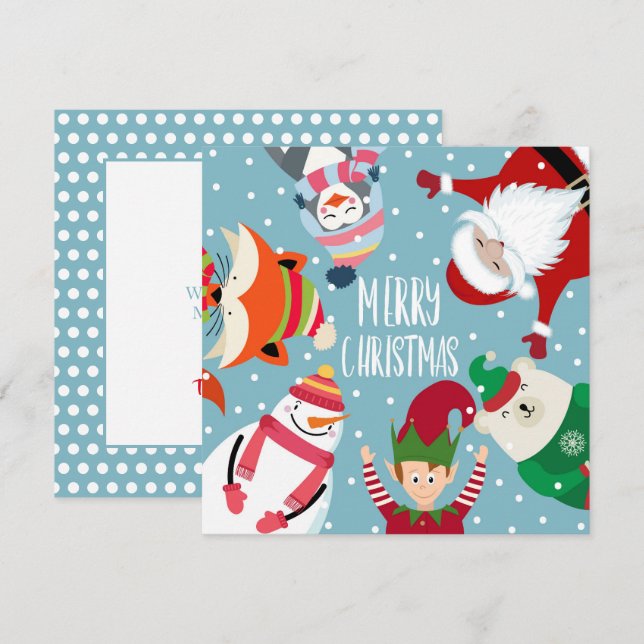 Tomte och vänner platt julkort (Fram/baksida)